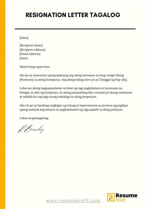 resignation letter tagalog|Sample Of Resignation Letter Tagalog (5) .